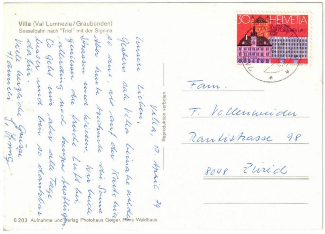 Cartoline postali: Villa - Sessellift – Usato da Binningen venduto da Mountainrider 1