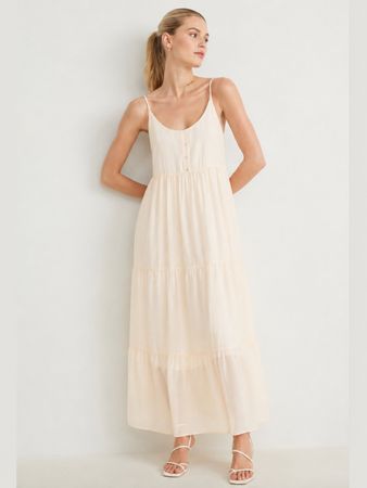 Damen Sommerkleid, Maxikleid, Rückenfrei, Bodenlang, Puder