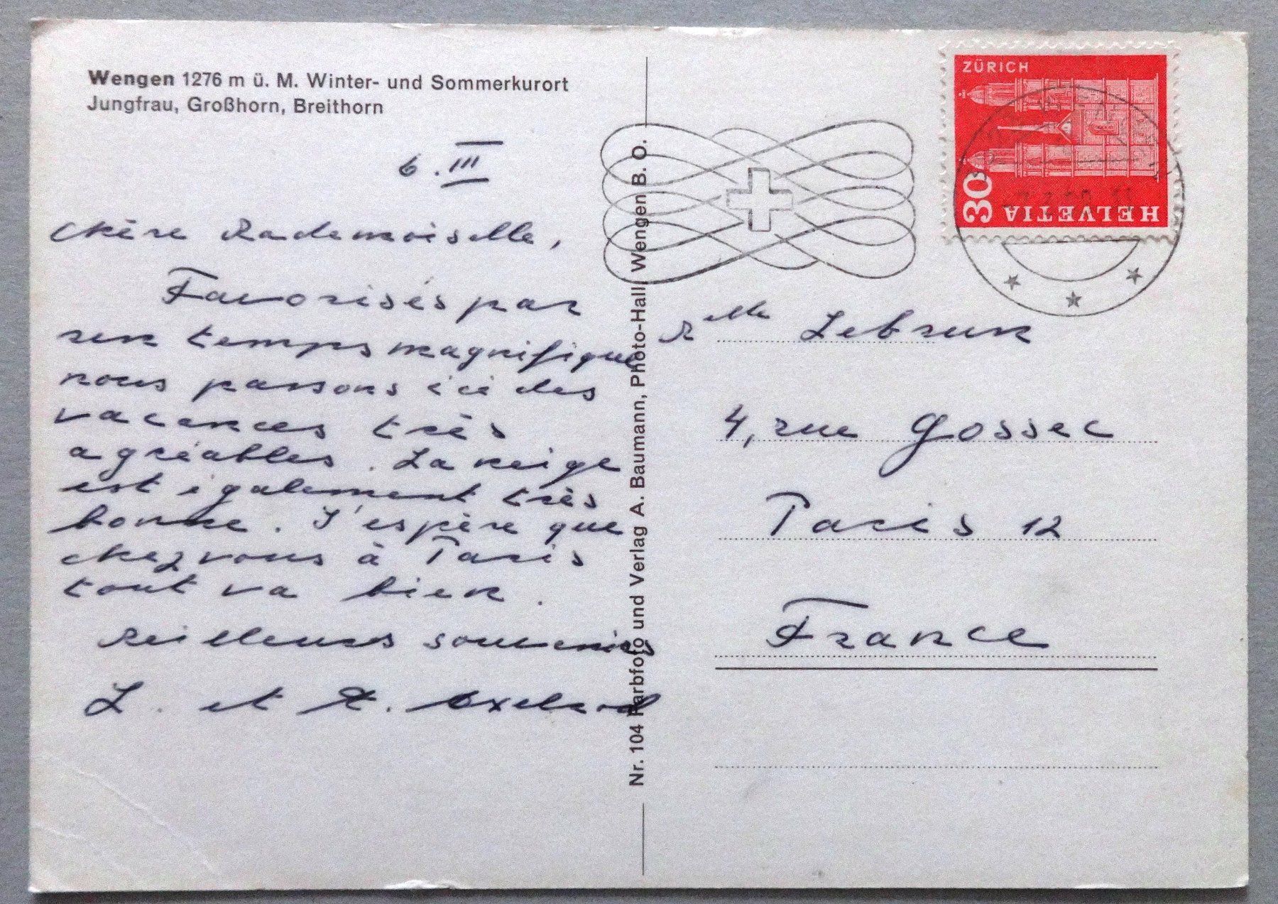 Cartoline postali: Wengen 1276 m ü.M. – Usato da Fétigny venduto da Billy2miny 1
