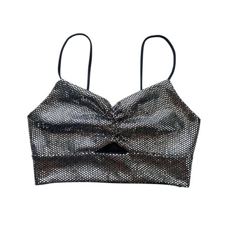 Glitzer Crop Top / Party Top Silber-Schwarz