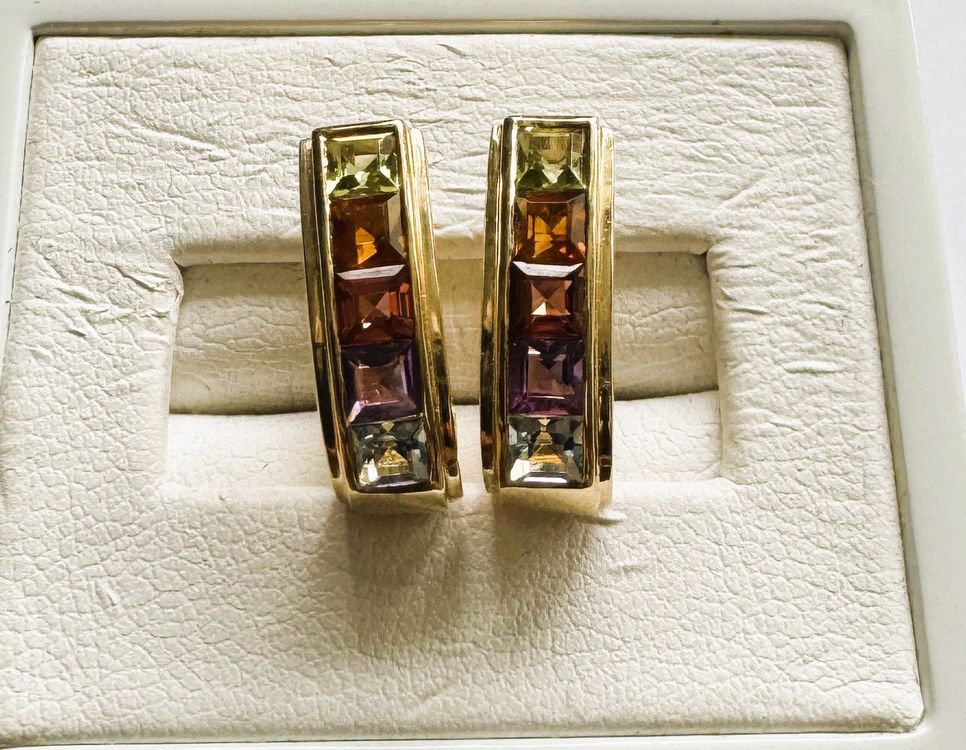 Creolen mit bunten Edelsteinen 18Karat Gelbgold 1