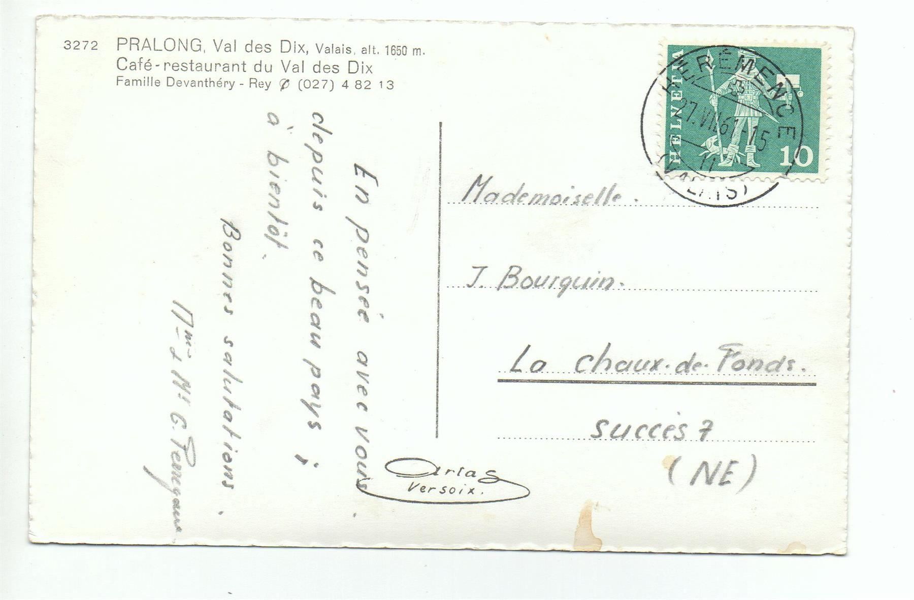 Cartoline postali: PRALONG Café-Restaurant du Val des Dix – Usato da Jona venduto da philajona 1