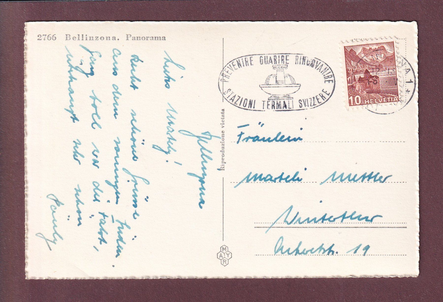 Cartoline postali: BELLINZONA - Stazione – Usato da Pully venduto da nicecards 1