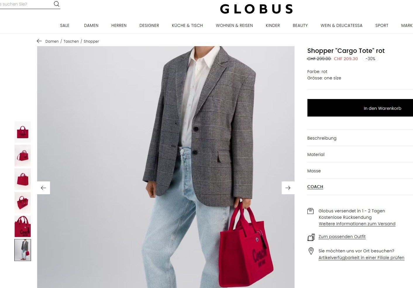 Coach Borse da donna: COACH Shopper "Cargo Tote" rot – Nuovo (secondo la descrizione) da Winterthur venduto da yosushi 9
