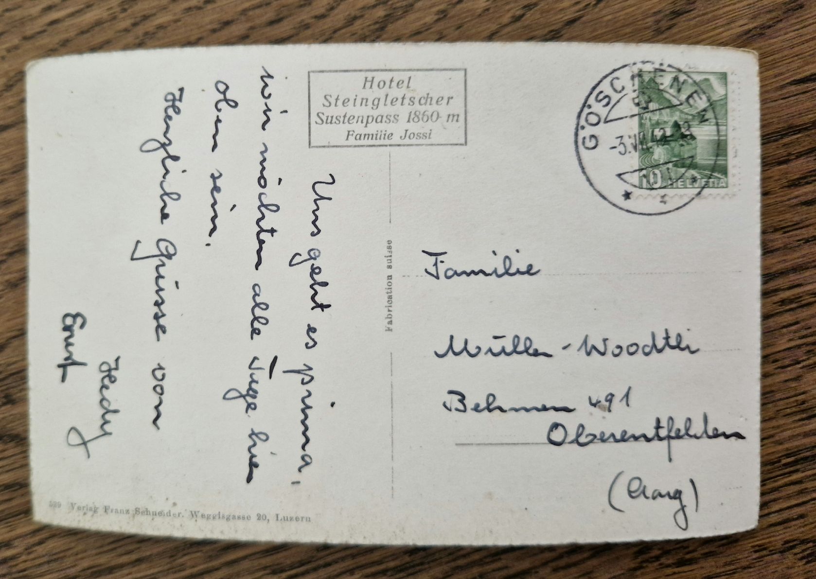 Ansichtskarten: Hotel Steingletscher, viele Oldtimer 1949 – Gebraucht aus Ebikon von Donar50 3