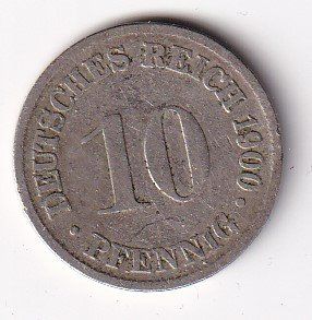 Alle Münzen: Deutsches Reich 10 pf. 1900 D – Gebraucht aus Neuchâtel von karlpierrino