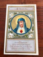 Antike Gebetskarte "O Maria" mit Lilienmotiv, um 1900