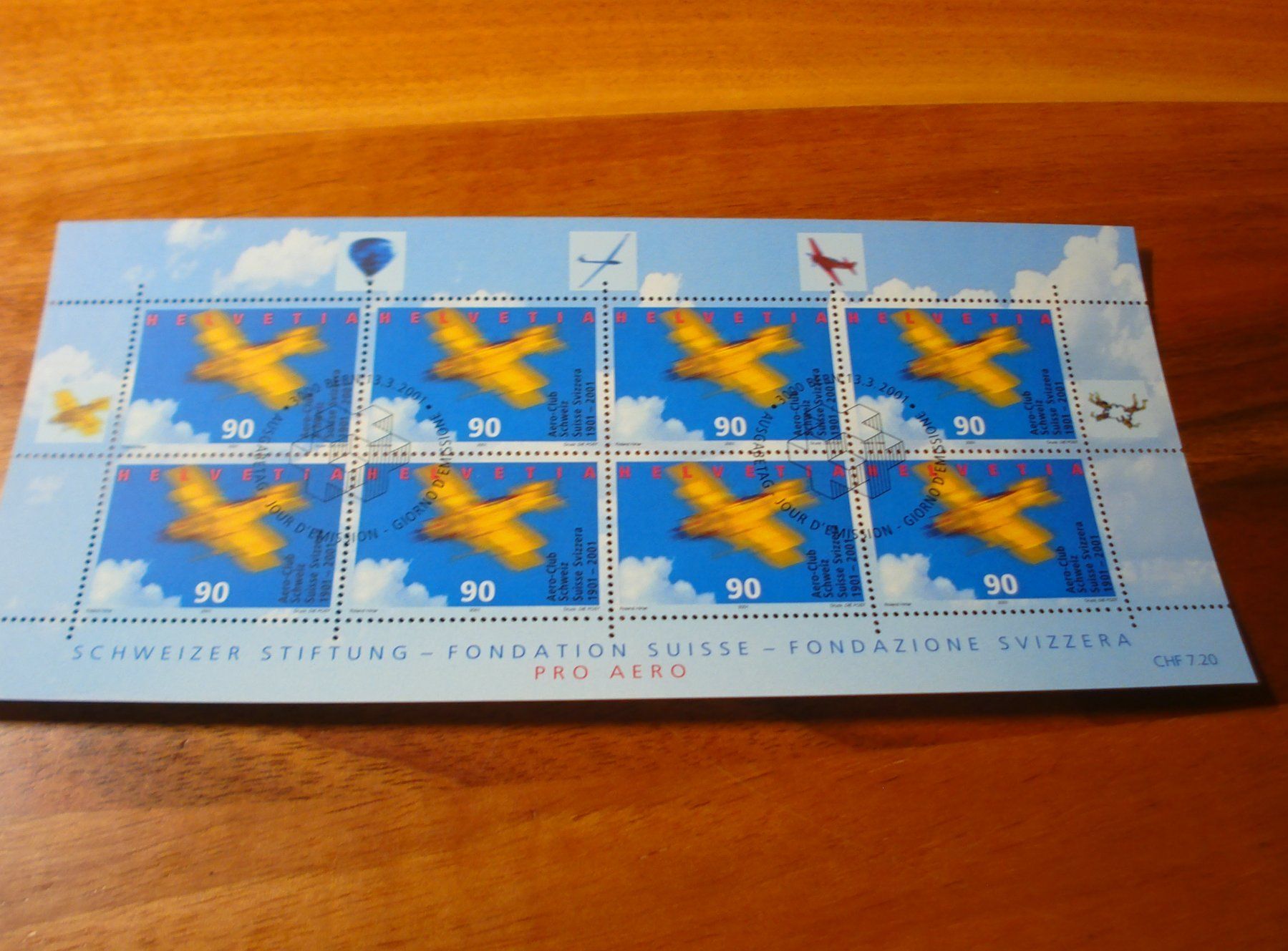 Alle Briefmarken: Bogen Pro Aero, 2001, ET-o – Gebraucht aus Niederwil AG von morostahu