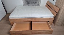 Holzbett mit 4 Schubladen inkl. Matratze & Rost 200x140