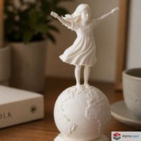 Girl on Planet Earth Figurine – Symbolic Art - 3D Printed