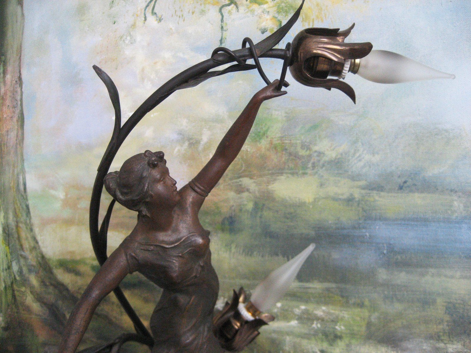 Lampade: Jugendstil Lampe mit Frauenfigur Marmorsockel – Usato da Rieden SG venduto da severem13 4