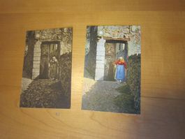 No 11 antike Postkarte Costüme  schwarz-weiss und farbig
