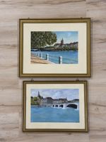 2 tolle Aquarelle, Ansichten Basel mit Rhein, P. Jäggi 1938