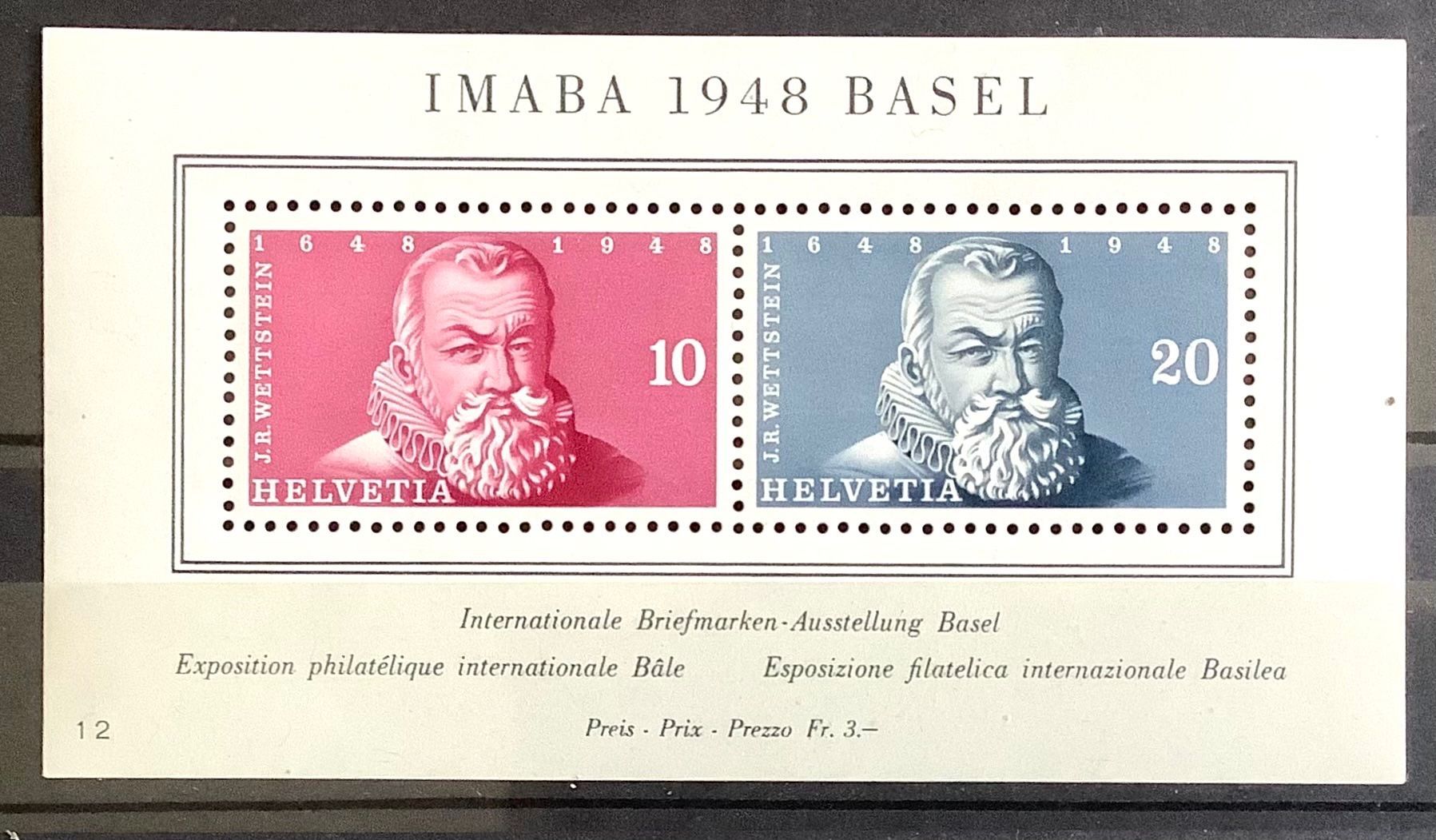 Tutti i francobolli: 1948 - Imaba Block W3  n. 12 postfrisch ** – Nuovo (secondo la descrizione) da Liestal venduto da Skunk02