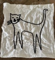 Zierkissen Katze weiss-beige 40x40 100% Leinen (Interio)