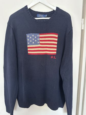 RALPH LAUREN FLAGG PULLOVER-L-MARINE BLAU-NEU