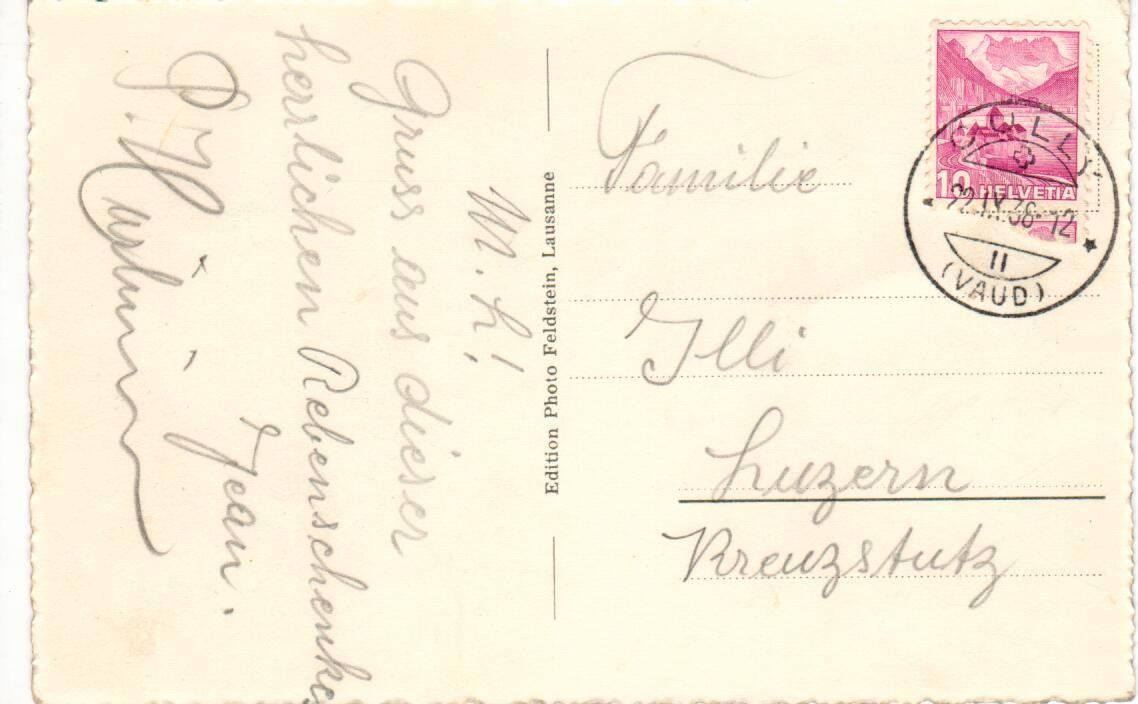 Ansichtskarten: Chez Grandjean Cully 1938 – Gebraucht aus Wolhusen von Curver9 1