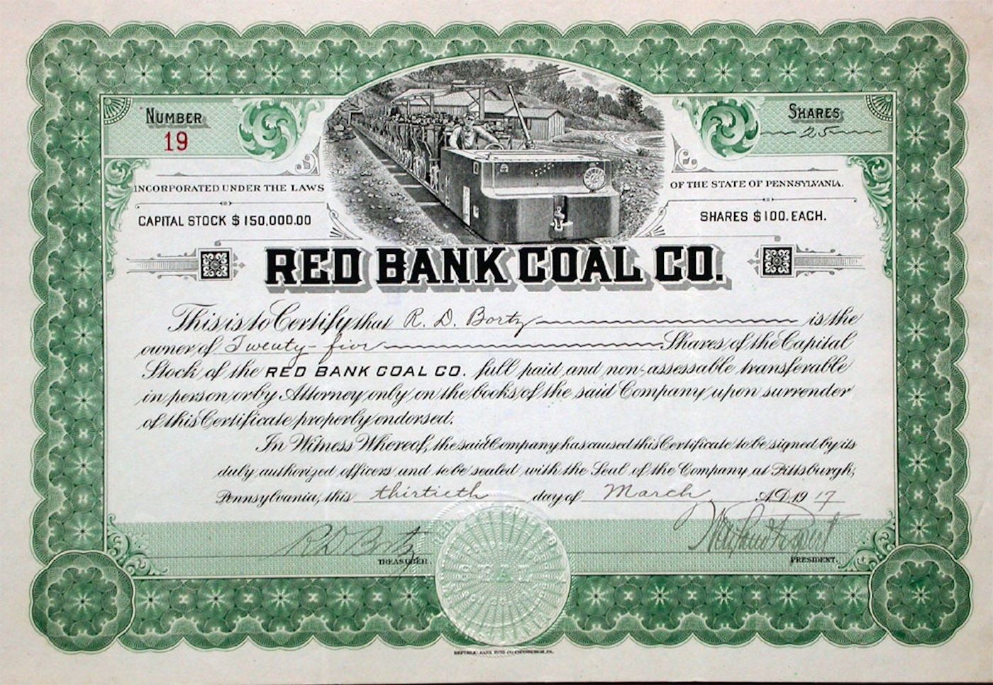 Documenti: Red Bank Coal Company - 1917 – Usato da Solothurn venduto da Sgasche