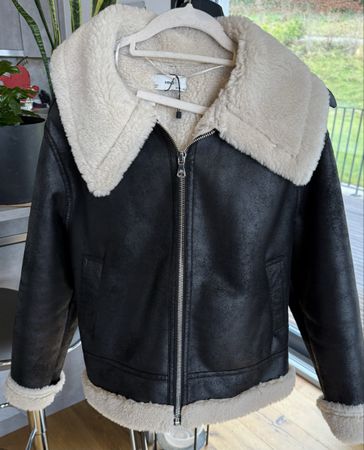 Mango Warm Winter Jacket, size L, Black, Faux Fur