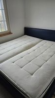 Blaues Leder-Doppelbett inkl. Lattenrost und Matratzen