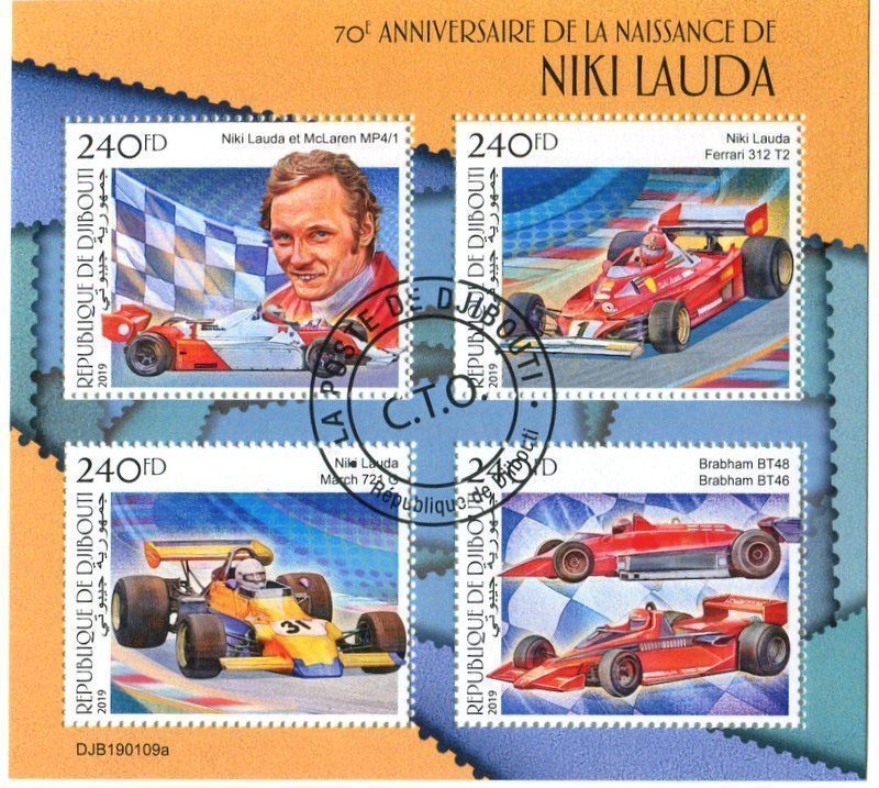 Tutti i francobolli: Block "Formel 1. Niki Lauda". Dschibuti – Nuovo e nell'imballaggio originale da Basel venduto da Butsch5
