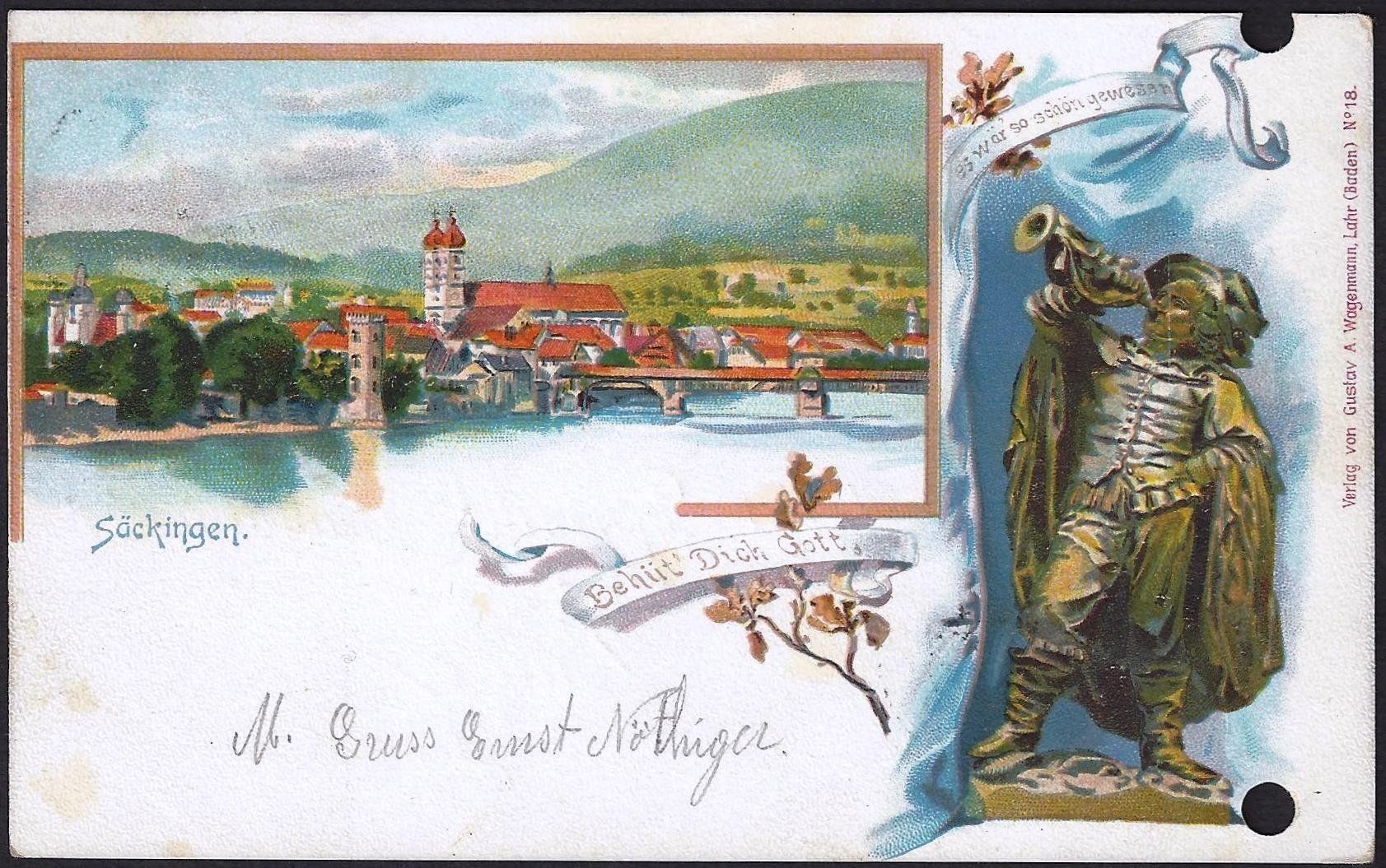 Cartoline postali: Postkarte Säckingen 1904 – Usato da Baar venduto da W47 2
