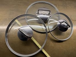 3 Topfdeckel aus Glas mit Edelstahlgriff