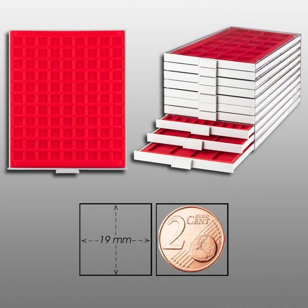 Münzbox Mit 99 Fächern (bis 19 Mm) – Samteinlage Blau, Stapelbar, Für Münzsammler