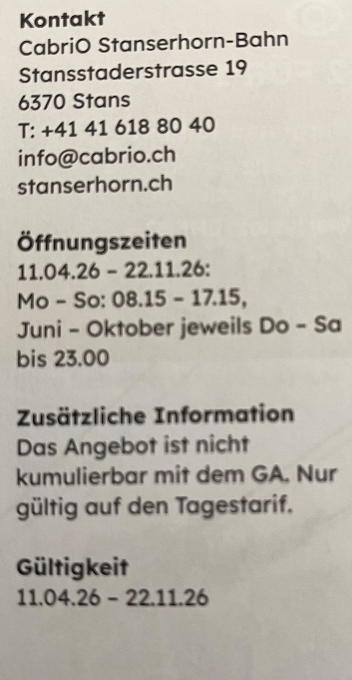Buoni: Cabrio Stanserhorn Berg- und Talfahrt – Nuovo (secondo la descrizione) da Bonstetten venduto da Dargslan 1