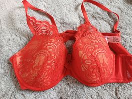 Hunkemöller BH, Grösse 85B, Rot mit Spitze, wenig getragen