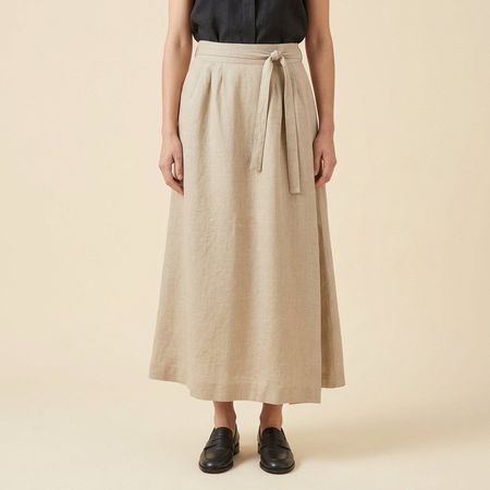 Jupe portefeuille vintage Lin taille ajustable beige T. 36