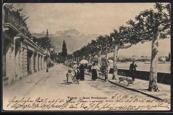 Cartoline postali: AK Vevey, Quai Perdonnet, 1903 – Usato da Berlin venduto da bartko-reher