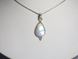 Pendentif / Anhänger Argent 925 & Regenbogen Mondstein 30mm