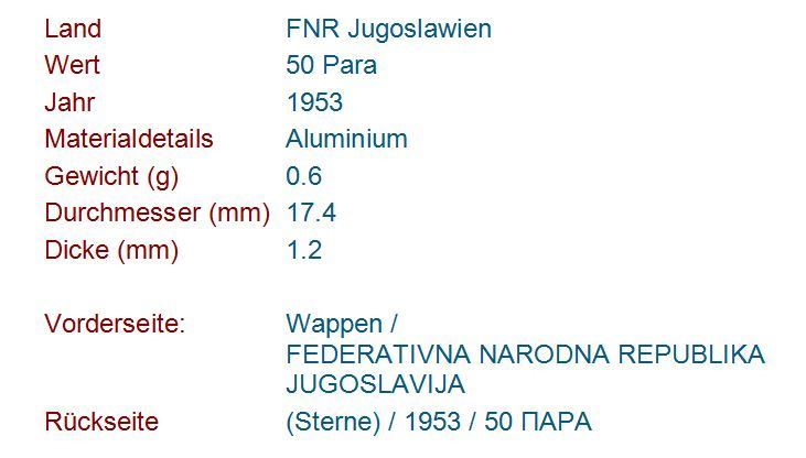 Tutti le monete: 50 Para 1953 RRR UNZ – Nuovo (secondo la descrizione) da Flamatt venduto da samowarow 1