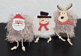 Weihnachtsfiguren 3er Set Holz Plüsch neuwertig