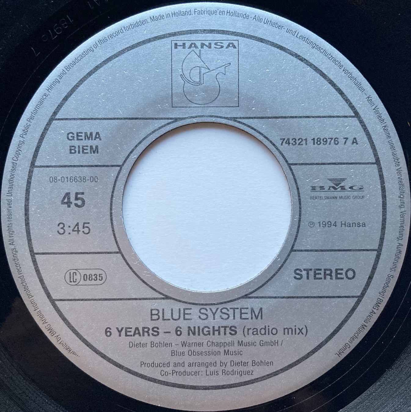 Dischi in vinile: BLUE SYSTEM - 6 YEARS - 6 NIGHTS – Usato da Bottens venduto da hotter-than-hell 2