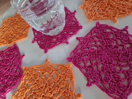 Häkel Coaster Untersetzer handgemacht Deko Pink/Orange