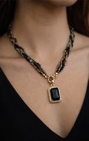 Elegant Beaded Necklace with Black Gemstone