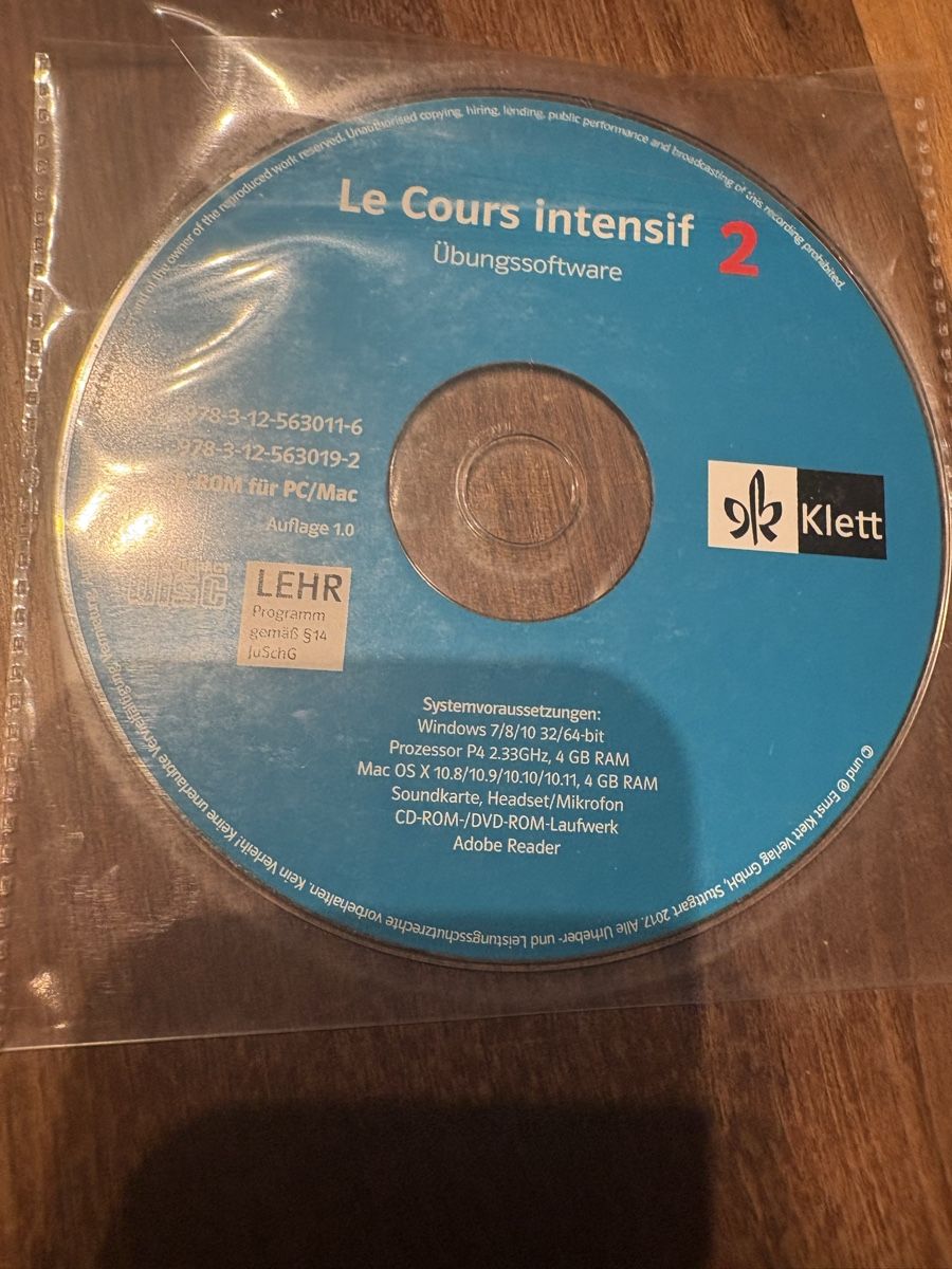 CD & DVD vergini: Le Cours Intensif 2 - Übungssoftware, Hörtexte Klett, CD-Rom – Usato da Beromünster venduto da msklef 3
