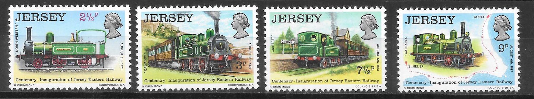 Alle Briefmarken: Jersey Serie 85 - 88 Eisenbahn ** 6.8.1973 – Neu (gemäss Beschreibung) aus Olten von clotaldi