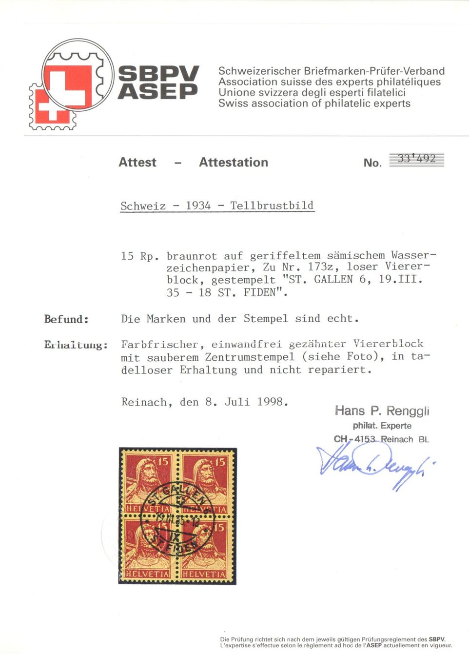Alle Briefmarken: Tellbrustbild – Gebraucht aus Echichens von Topfila 1