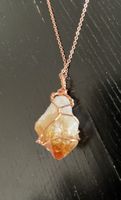 Schöne Kette mit Citrin Anhänger / Wire Wrap/ Rosegold