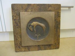 Kunst Bronzeguss-Platte Steinbock FRED AEBERHARD 1975