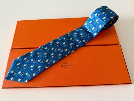 Cravate HERMES-Paris „Fish & Moon" - avec box original