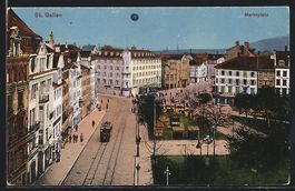 St. Gallen, Marktplatz mit Strassenbahn 