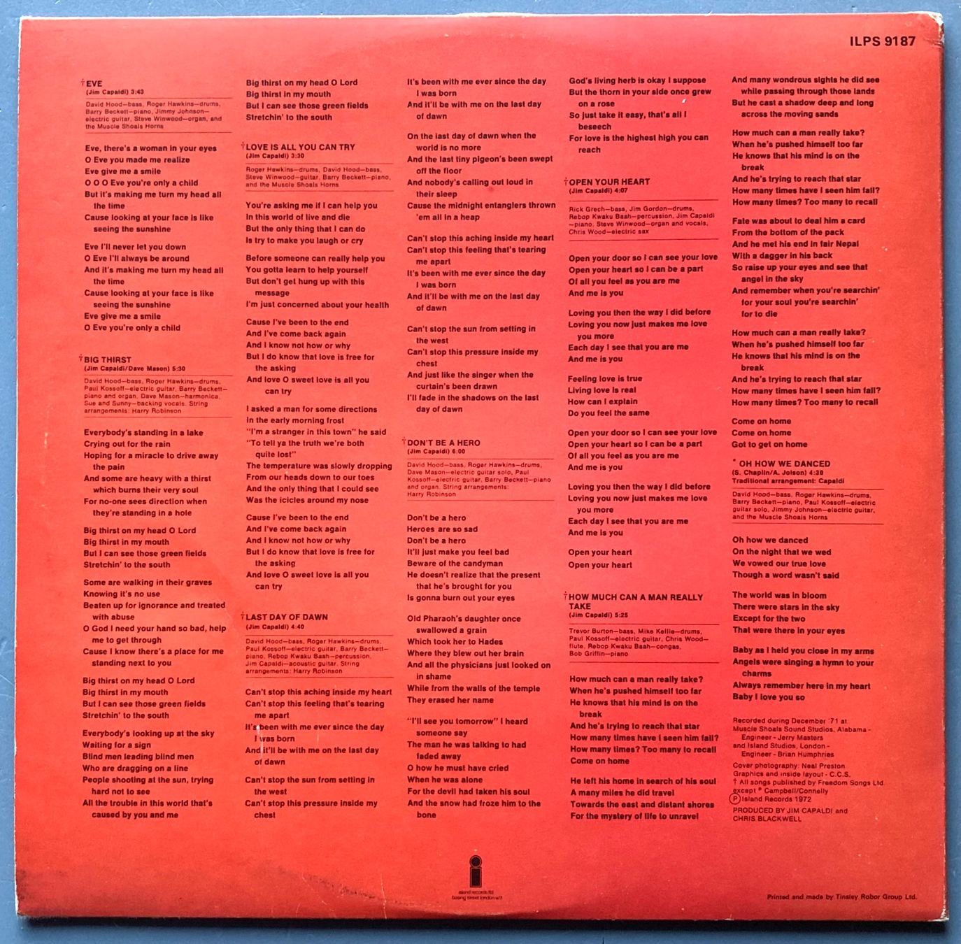 Vinyles: JIM CAPALDI - OH HOW WE DANCED – D'occasion à Poliez-Pittet par Newtown-Records 1