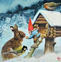 Serviette gnome feeding animals (1710) 2Stk.