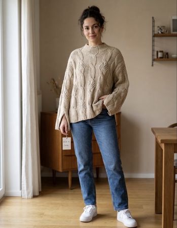 Strickpullover Zara beige Zopfmuster Grösse M guter Zustand