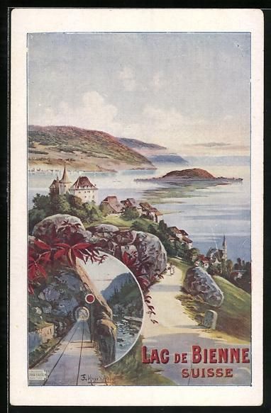 Cartoline postali: Biel /Bienne, Lac de Bienne, Teilansicht – Usato da Berlin venduto da bartko-reher