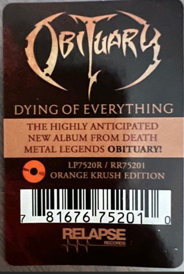 Dischi in vinile: Vinyle Obituary - Dying of Everything Édition Limitée – Usato da etoy venduto da Vinyle-is-back.com 2